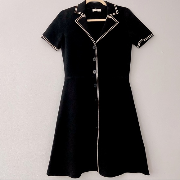 Sandro Laureene Black and Cream Contrast Topstitched Dress - Picture 4 of 12